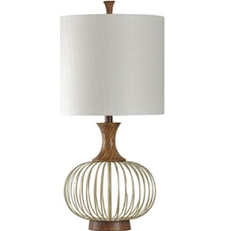 Brass And Wood Barrel Table Lamp