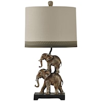 Antique Silver Finish Stacking Elephant Novelty Lamp Designer Shade With Trim