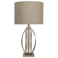 Brushed Steel & Seeded Glass Cylinder Table Lamp