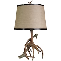 Faux Antler Table Lamp with Burlap Drum Shade