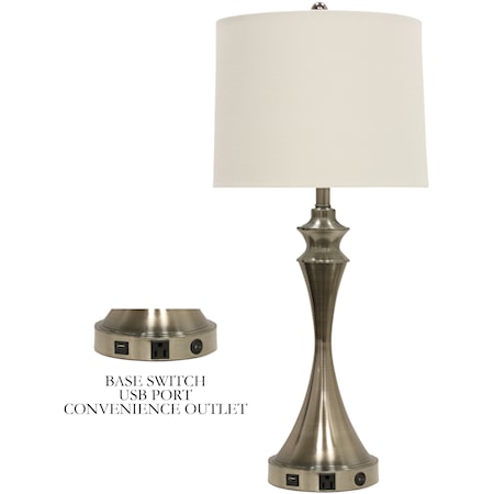 Table Lamp w/ Brushed Steel Base & USB