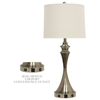 Table Lamp with Brushed Steel Base and USB Port Convenience Outlet