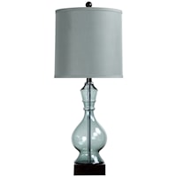 Blue Glass Table Lamp with Black Base