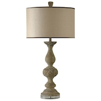 Faux Stone Table Lamp with Brown Drum Shade