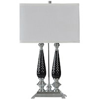 Steel and Glass Lamp with Rectangular Fabric Shade