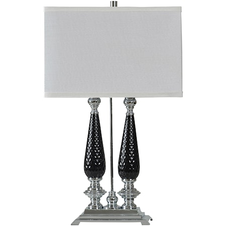 Steel and Glass Lamp with Rectangular Fabric Shade