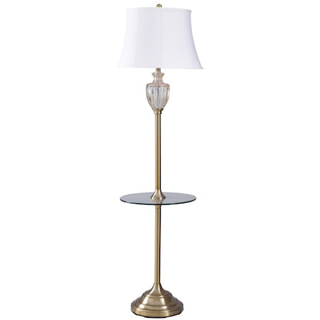 Glass / Steel Floor Lamp with Glass Shelf