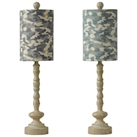Set of 2 Steel Buffet Lamps with Camo Drum Shades