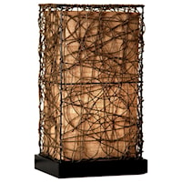 Rectangular Uplight with Brown Rattan String Overlay