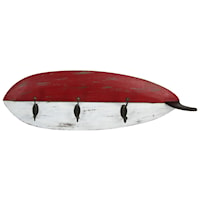 Red and White Metal Surfboard with 3 Metal Hooks