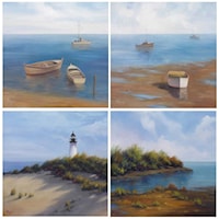 Four Square Canvas Wall Art with Seascape Scenes