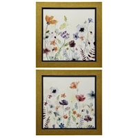 Set of Two Floral Prints with Gold Frame