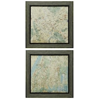 Set of Two Map Prints with Weathered Wood Frame
