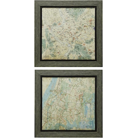 Set of  Two Map Prints