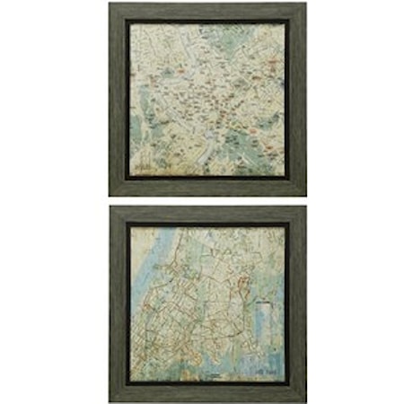 Set of  Two Map Prints