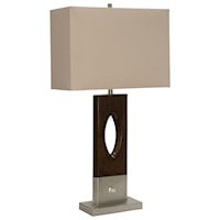 Modern Design Painted Faux Wood and Metal Base Table Lamp with Rotary Switch in Front