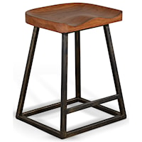 Counter Stool with Wood Saddle Seat and Metal Base