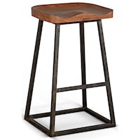 Bar Stool with Wood Saddle Seat and Metal Base