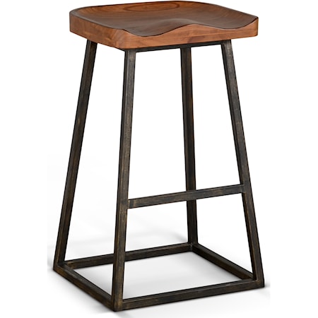 Bar Stool with Wood Saddle Seat and Metal Base