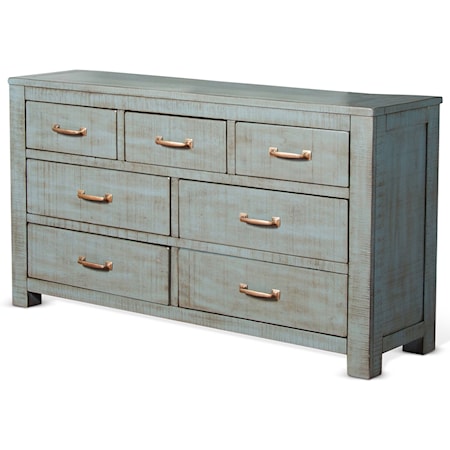 Rustic 7 Drawer Dresser with Weathered Finish