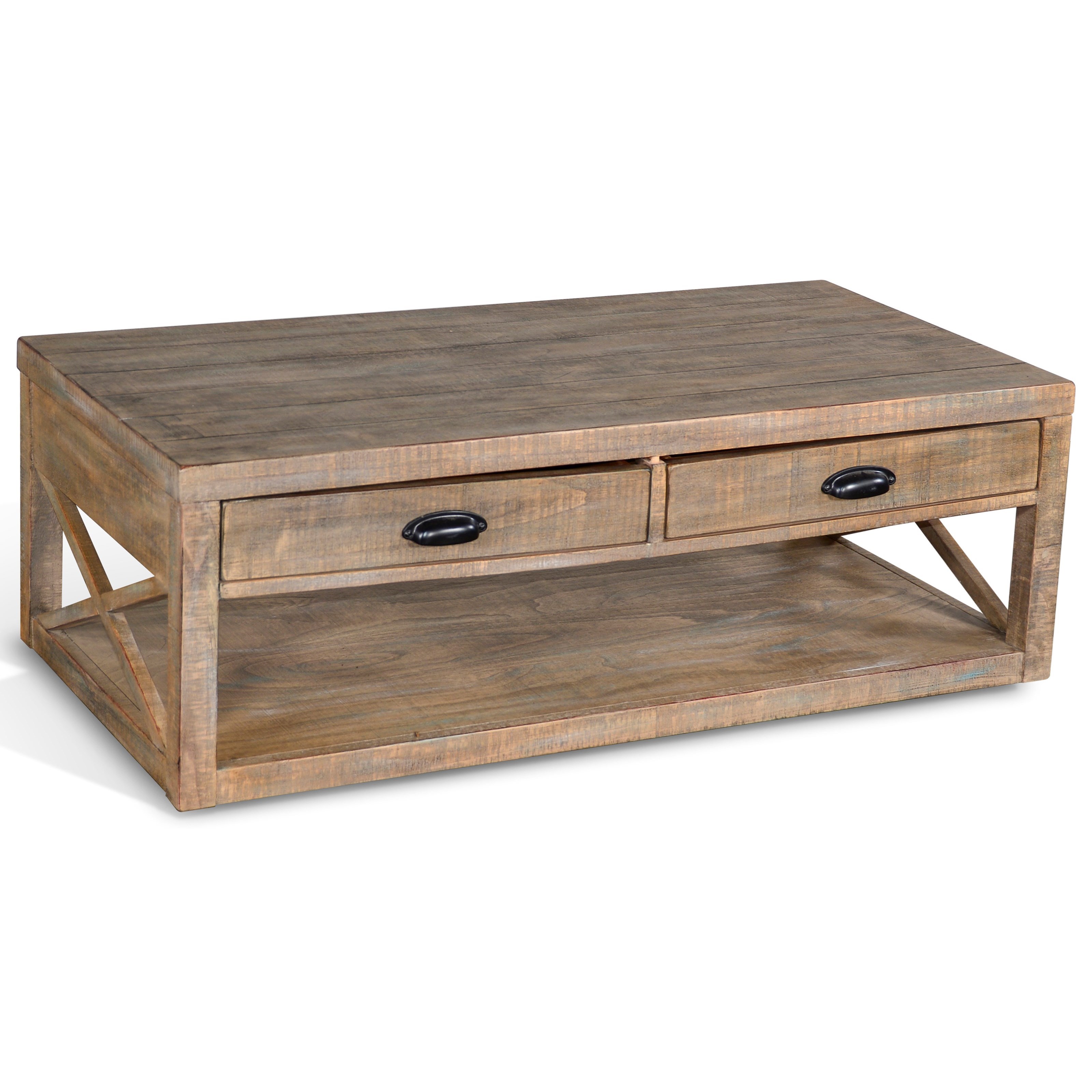 Rustic Cocktail Table with Storage and Hidden Casters