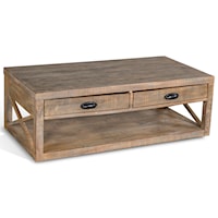 Rustic Cocktail Table with Storage and Hidden Casters