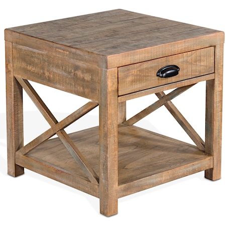 Rustic End Table with 1 Drawer and 1 Shelf