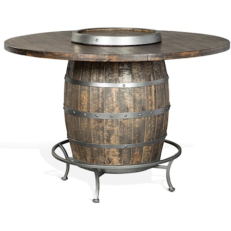 Rustic Round Counter Height Pub Table with Wine Barrel Base