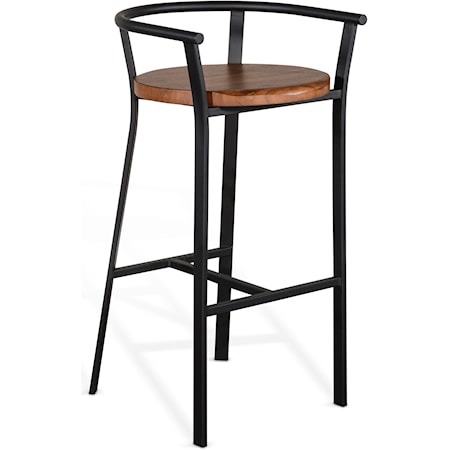 Metal 30"H Barstool, Wood Seat