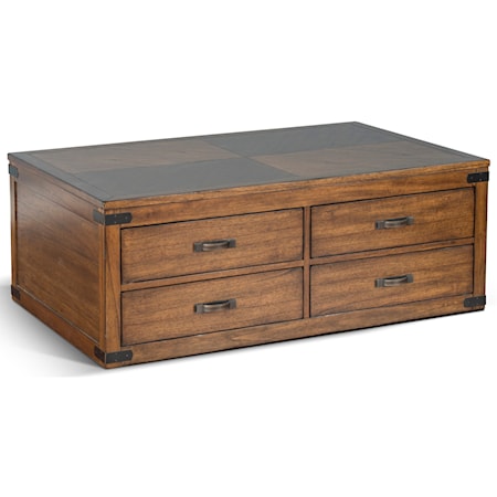 Coffee Table w/ 4 Drawers & Casters