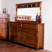 Rustic Dresser with Doors & Mirror with Genuine Slate