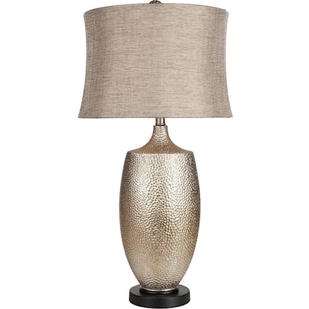 Hammered Silvertone Leaf Global Table Lamp