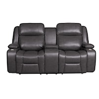 Transitional Reclining Console Loveseat with Bluetooth Speakers