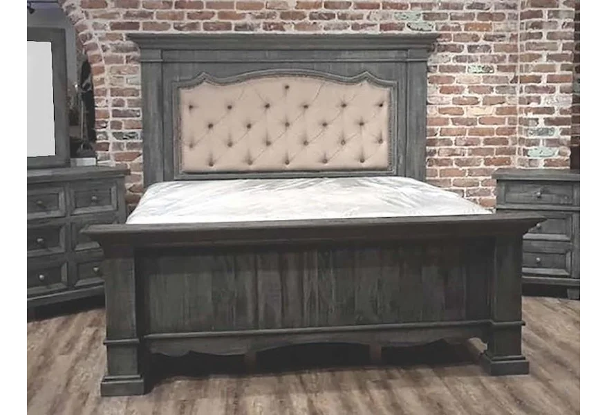 Cottage Gray King Mansion Upholstered Bed by Original Texas Rustic at Royal Furniture