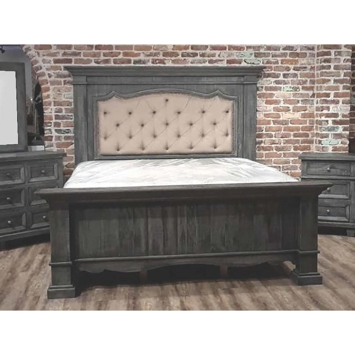 Original Texas Rustic Cottage Gray Queen Mansion Upholstered Bed