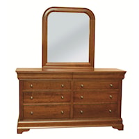 Transitional Six Drawer Dresser and Rounded Mirror Set