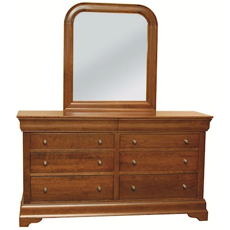 Six Drawer Dresser and Rounded Mirror Set