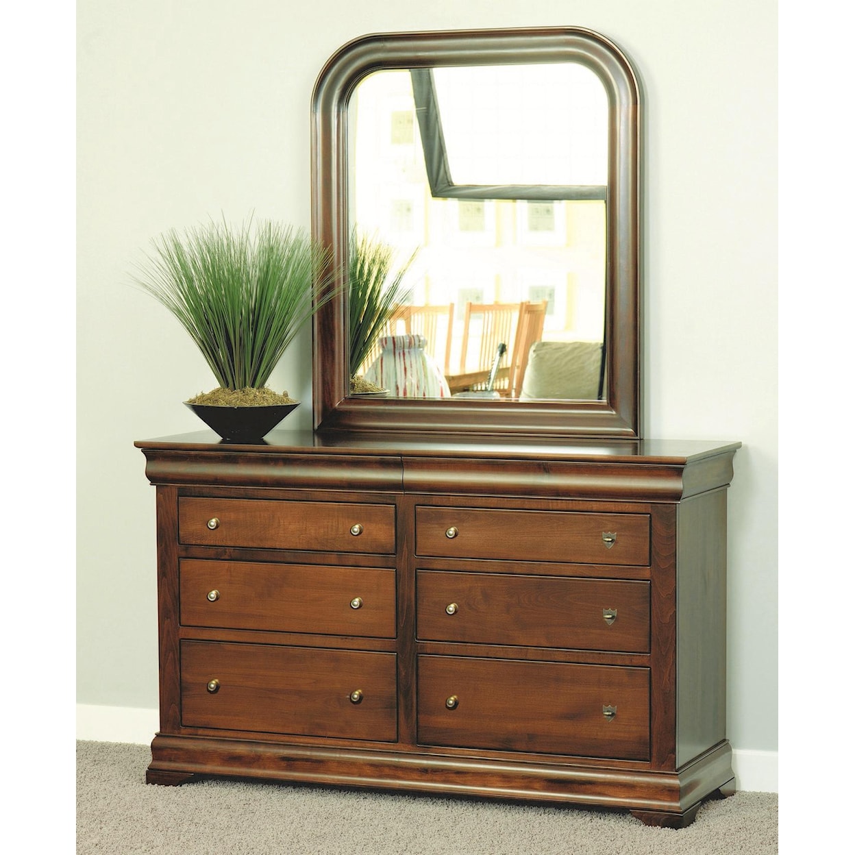 The Urban Collection Bordeaux Six Drawer Dresser and Rounded Mirror Set
