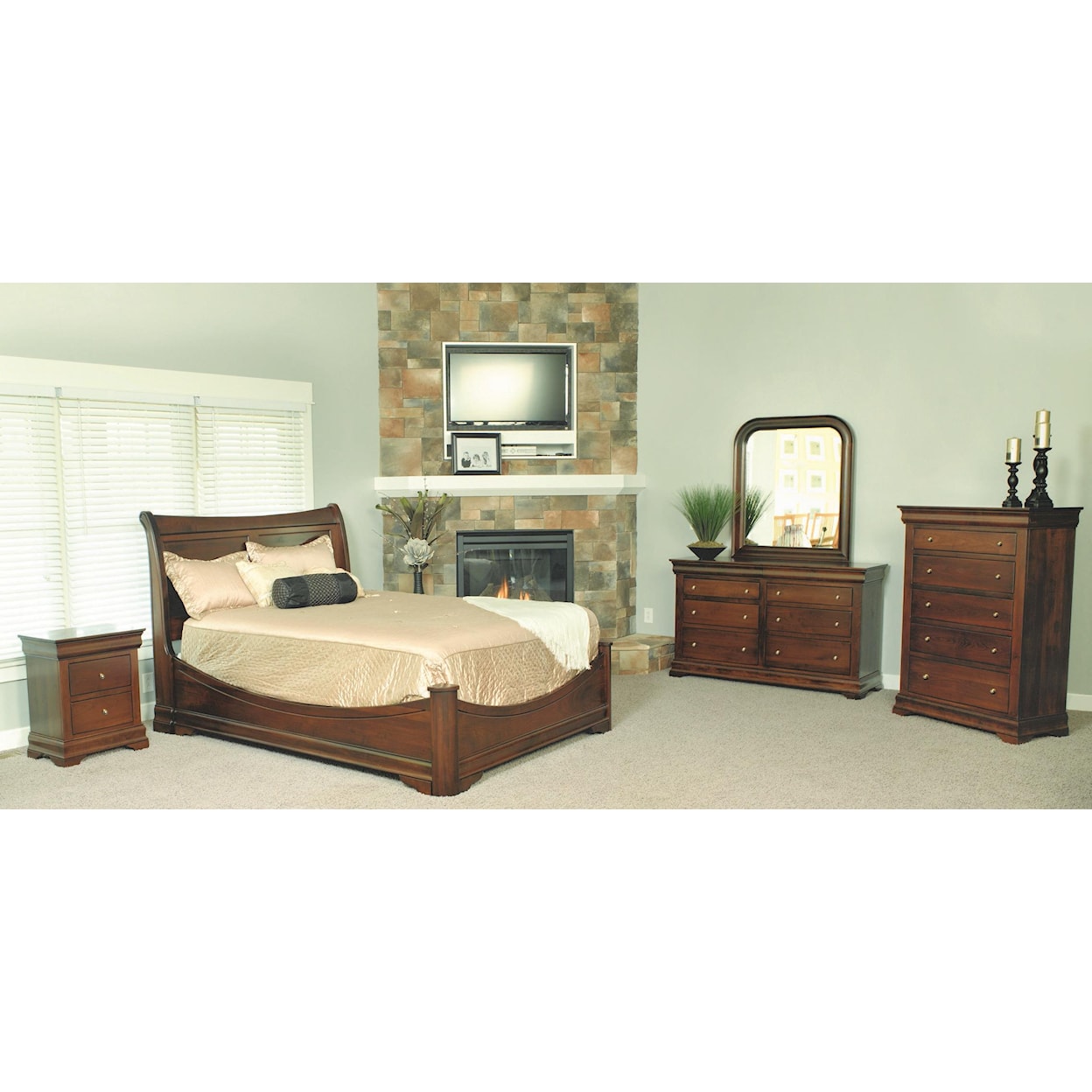 The Urban Collection Bordeaux Six Drawer Dresser and Rounded Mirror Set