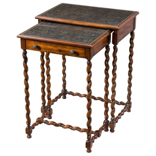 Set of 2 Nesting Lightly Engraved Tables with Brass Panel Tops
