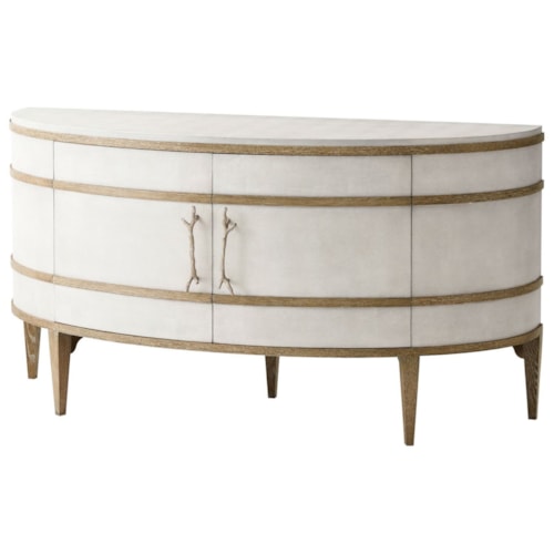Brandon Curve II Bowfront Cabinet with Embossed Leather Panels & Coral Motif Handles
