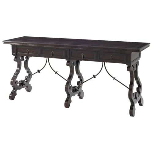 Tavolara Serving Table with Lyre Shaped Supports & Wrought Iron Stretchers