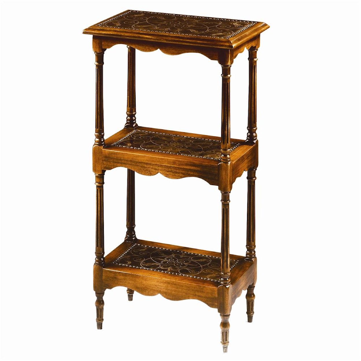 Theodore Alexander Tables 3 Tier Walnut and Brass End Table