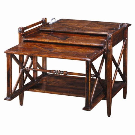 Antiqued Wood Parquetry Table Nest