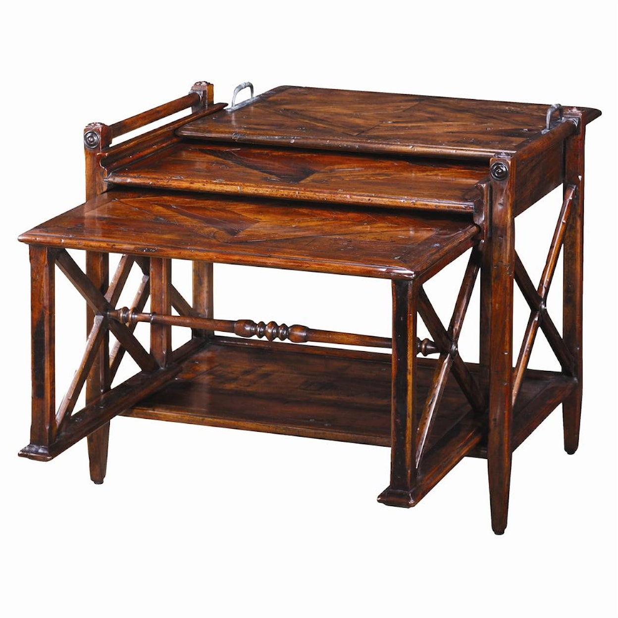 Theodore Alexander Tables Antiqued Wood Parquetry Table Nest