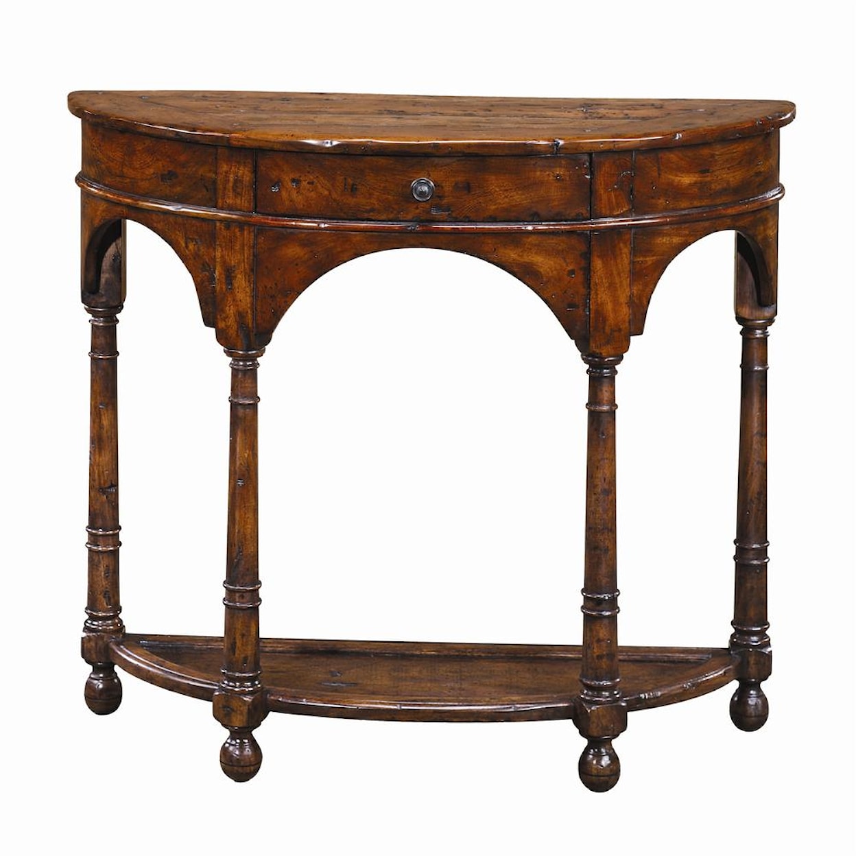 Theodore Alexander Tables Antiqued Wood Bowfront Sofa Table