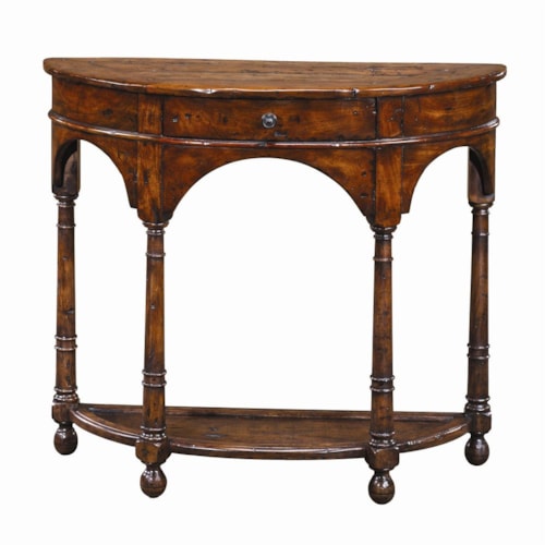 Traditional Antiqued Wood Bowfront Sofa Table