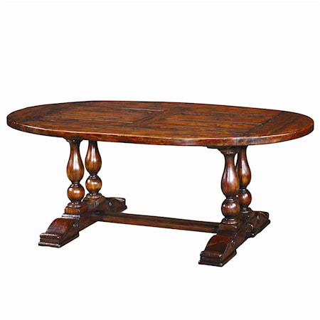 Antiqued Wood Oval Dining Table