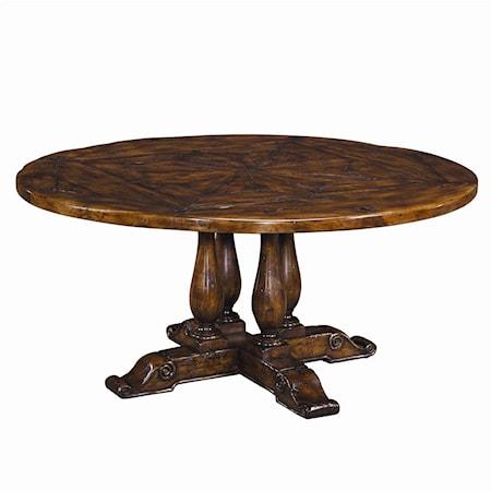 Circular Antiqued Wood Dining Table