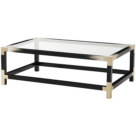 Black Lacquer Cutting Edge Cocktail Table with Faux Horn Accents